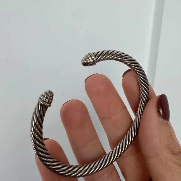 David Yurman Sterling Silver Cable Classics Diamond Cuff Bracelet - Picture 6 of 10